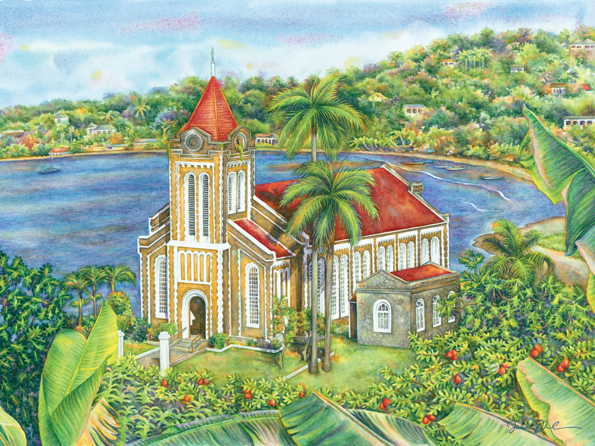 Christ Church, Port Antonio: Watercolor on paper