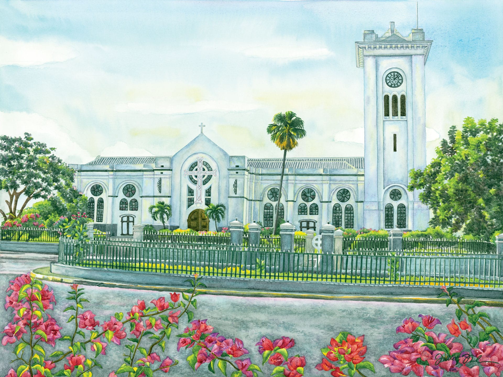 Kingston Parish Church: Watercolor on paper (framed)