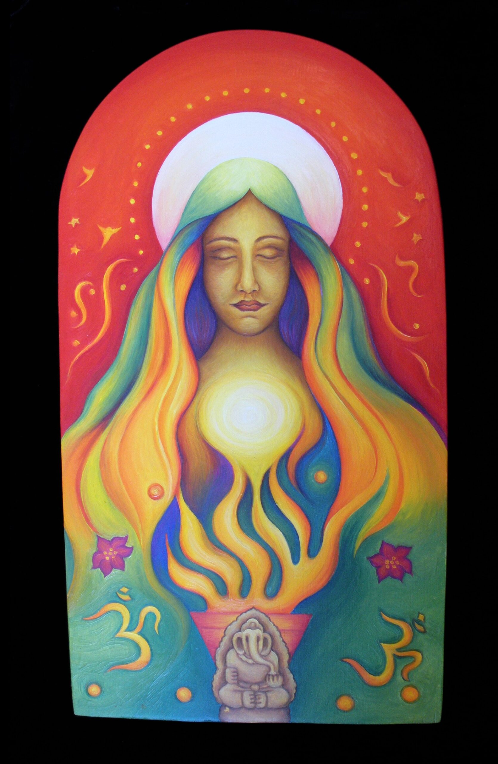 Madonna of the Flames: Oil on wooden panel