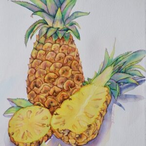 Pineapple & Leaves: Watercolor on paper