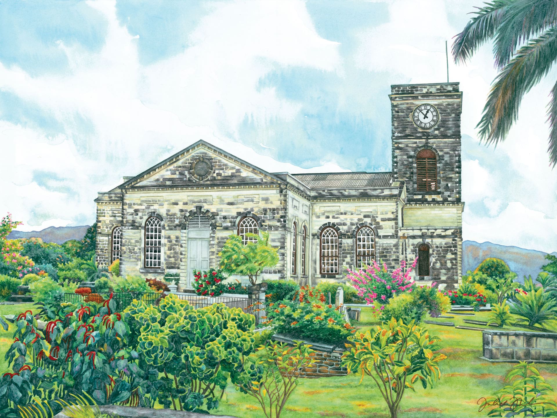 St. James Parish Church, Montego Bay: Watercolor on paper (framed)